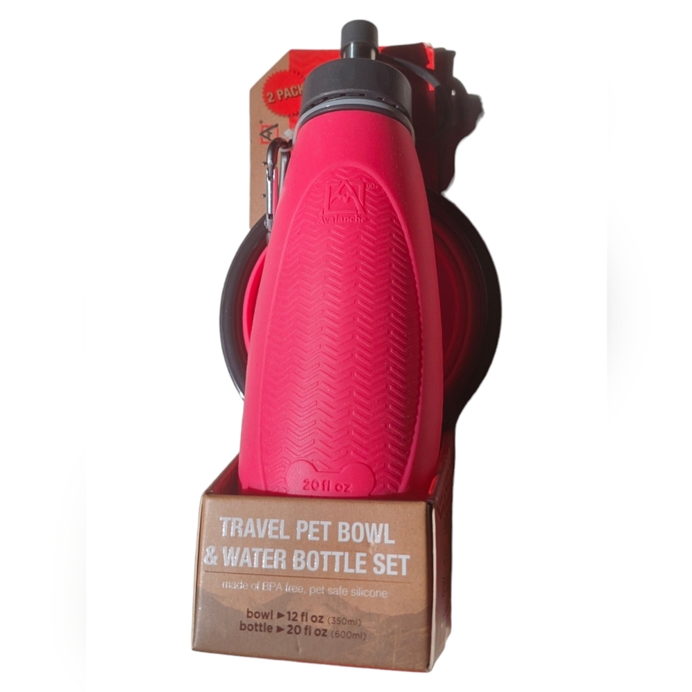 NWT Avalanche DOG WATER BOTTLE/DISH SET RED/BLACK,ONE SIZE